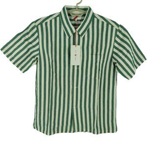 Best Made Co Green White Striped Linen Blend Short Sleeve Camp Shirt Medium